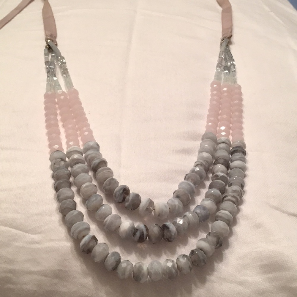 Ann Taylor grey and pink three strand necklace.